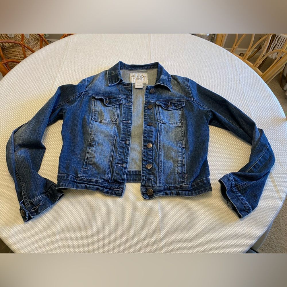 American rag distressed denim jacket  large bohemian jeans fabric lightweight